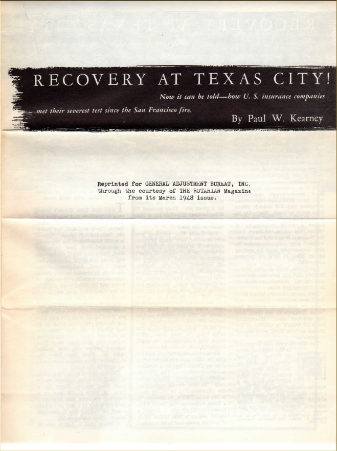 Recovery at Texas City! article reprint
